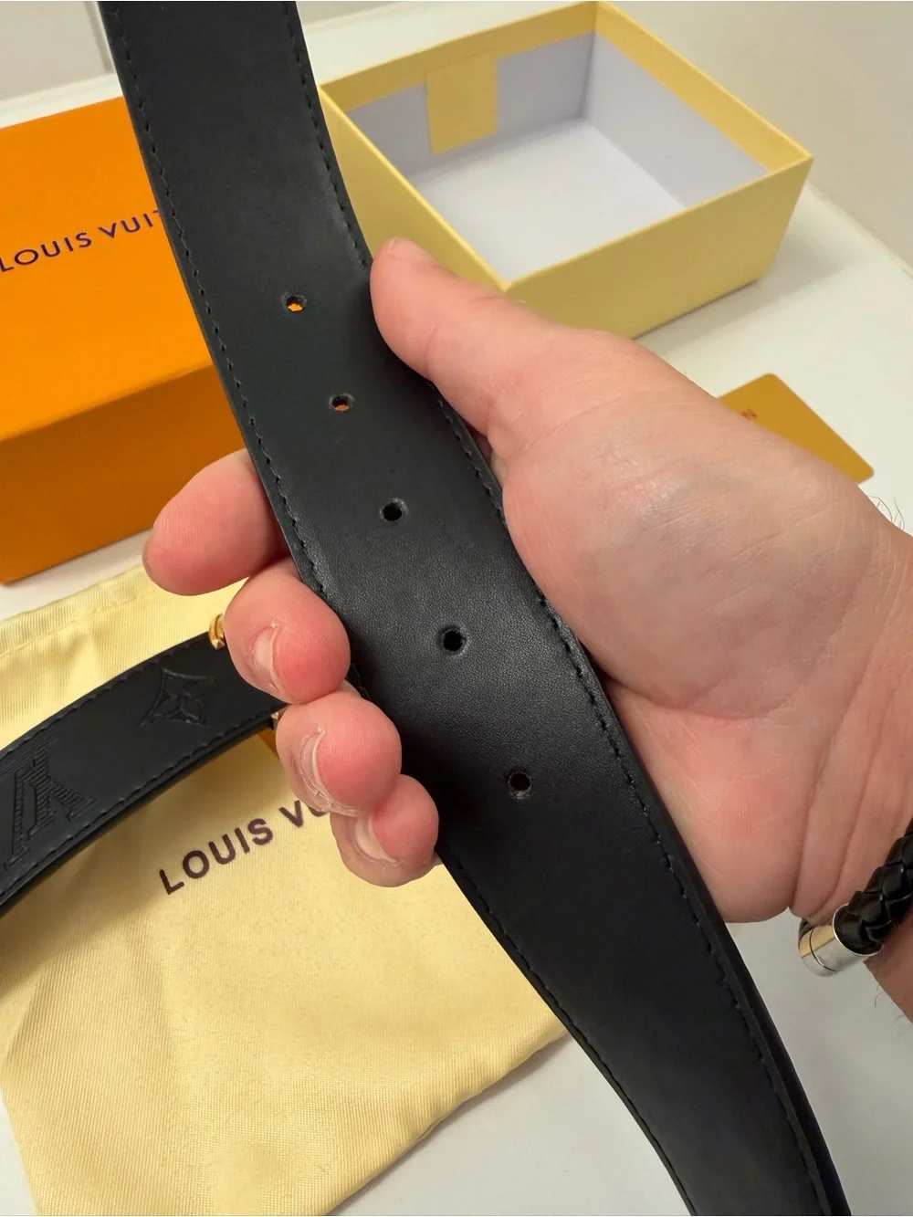Louis Vuitton Black Monogram LV Initiales Belt Gold Buckle